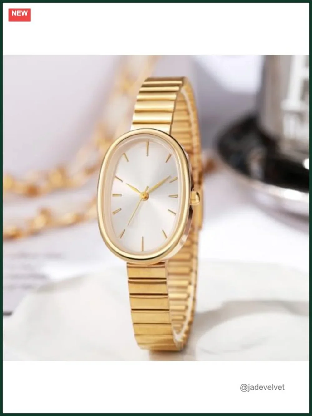 Oval Ultrathin Waterproof Wrist Watch with Metal Band